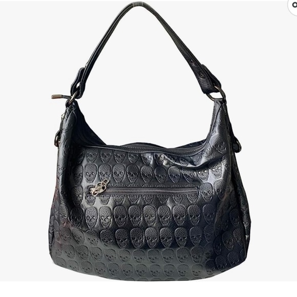 NWT Skull and Punk Rivet Bling Faux Leather Shoulder Style Tote Bag w/ Chains - Picture 9 of 16